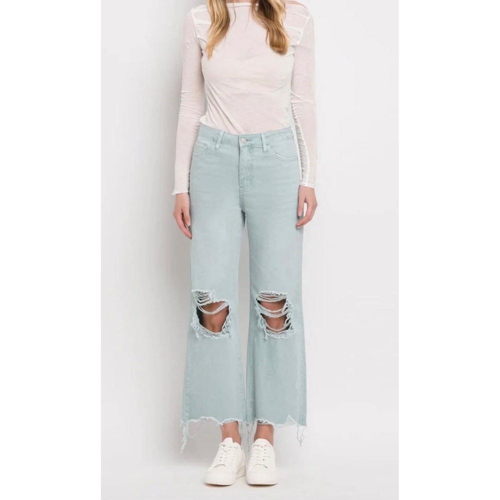 Vervet Los Angeles High Rise Distressed Straight Leg Jeans Sage Green Size 26
